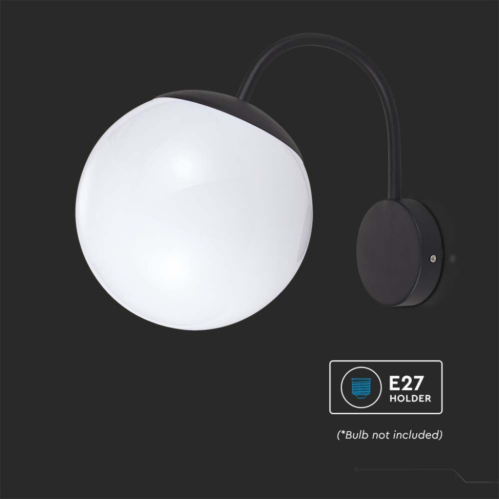 V-TAC Lampada LED da Muro con Sfera Opale 1XE27 Colore Nero Opaco IP44 V-TAC Lampada LED da Muro con Sfera Opale 1XE27 Colore Nero Opaco IP44